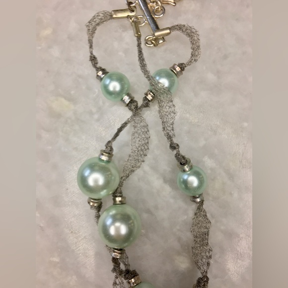 Light blue pearl 3 strand mesh knot handmade necklace 💐 - Picture 8 of 10